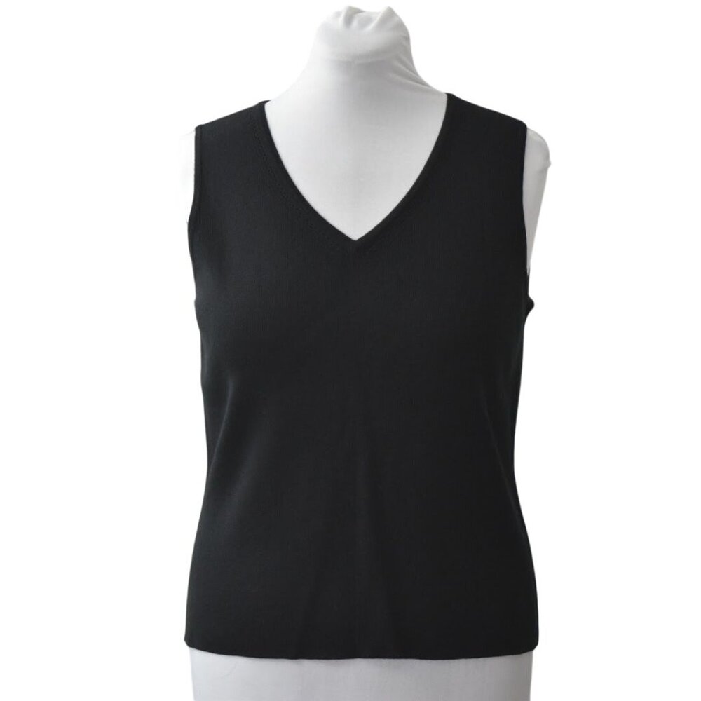 World Republic Knit Sweater Top Womens XL Black Eyelet V Neckline Sleeveless